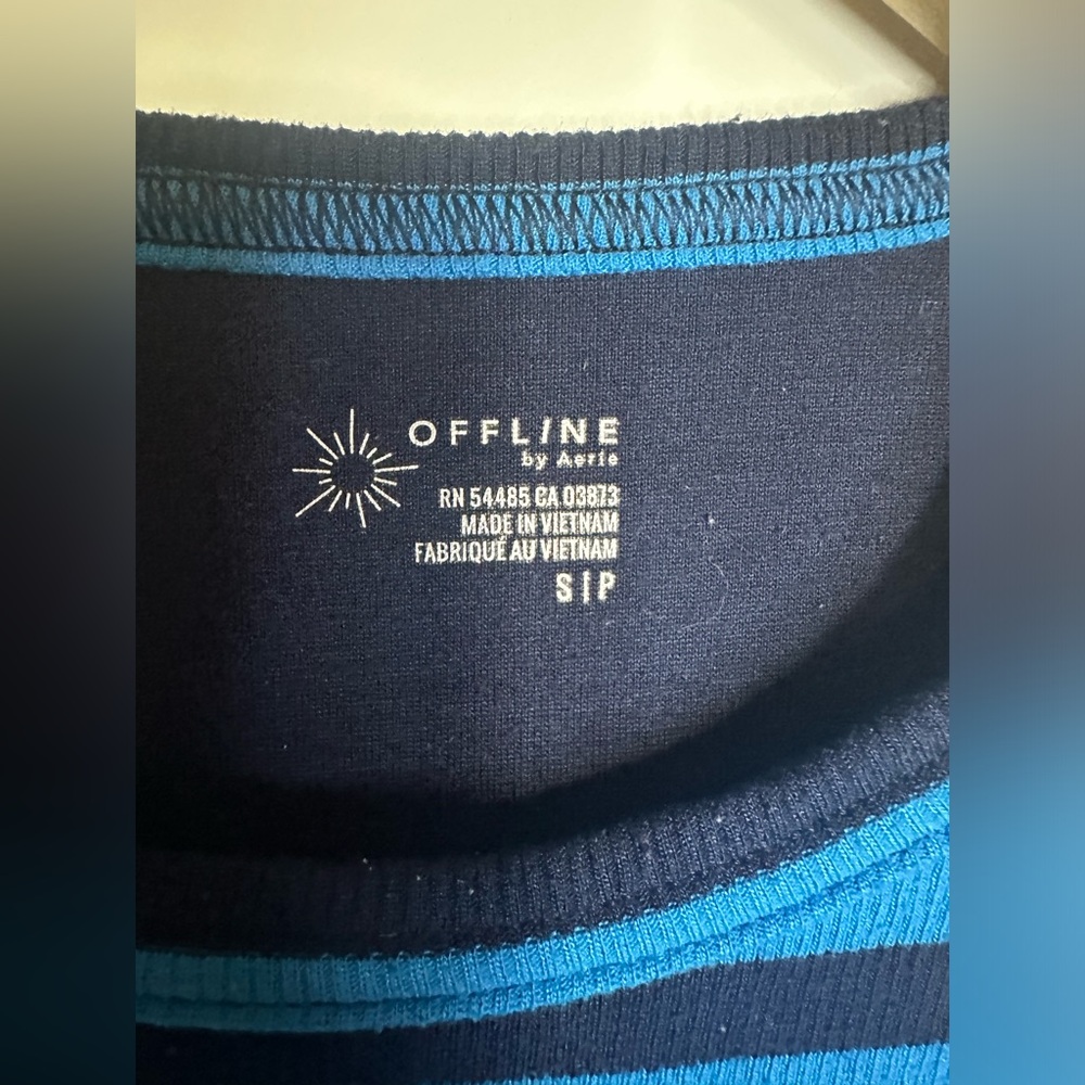 OFFLINE by Aerie Blue & Black Striped Ribbed Cropped Tank Top - Size Small (S/P) - Picture 4 of 4